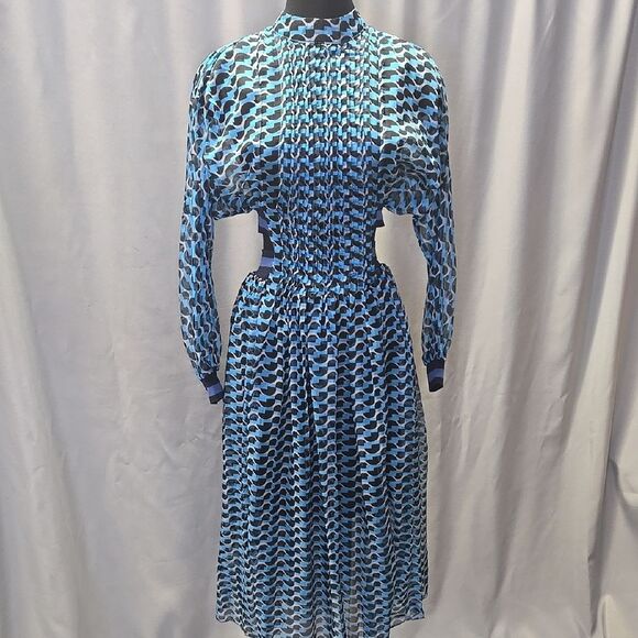 Runway Skirts Blue Halter Neckline Long Sleeves Cut Out Ankle Lenght Dress S - Picture 8 of 14